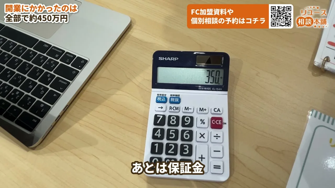 開業費用の合計約450万円の場面