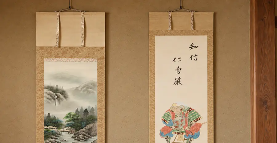 山水画と人物画の掛軸