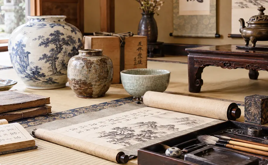 陶磁器や掛軸、書道具などの骨董品