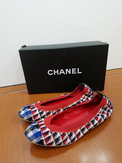 シャネル フラットシューズ  バレエシューズ ツイード マルチカラー
