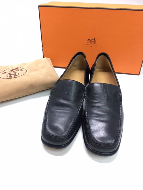 エルメス エルメス MOCASSINS ROY モカシン レザー ローファー ブラック