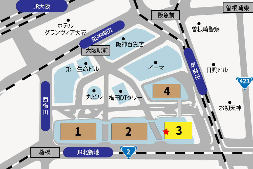 リユース相談本舗 梅田大阪駅前ビル店の近隣マップ1