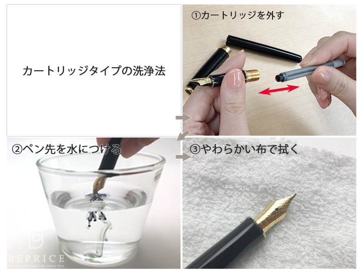 カートリッジタイプの万年筆のお手入れ・洗浄方法