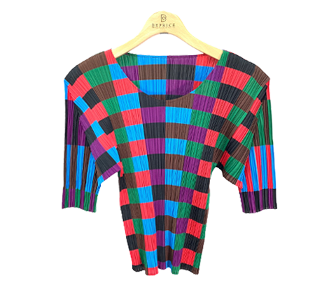プリーツプリーズイッセイミヤケカットソー マルチカラー ブロックチェック PP14-JK356