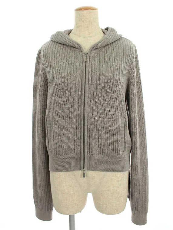 FOXEY - 美品 FOXEY フォクシー 38676 Knit Parka Hoodie Fan ニットパーカー 1点 グレー コットン、シルク他 フーディファン ダブルジップ トップス レディース AU1133A52 FOXEY - 美品 FOXEY フォクシー 38676 Knit Parka Hoodie Fan