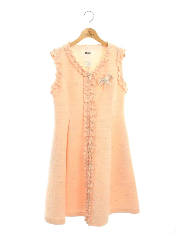 ルネ(Rene) ワンピース ツイード フロントジップ パール リボンブローチ付き 6026110 2020年 ピンク買取参考価格 | 京都市北区