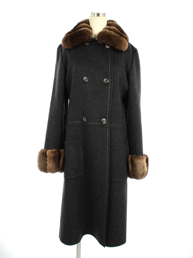 コート カシミヤ チンチラファー付 19355 チャコール