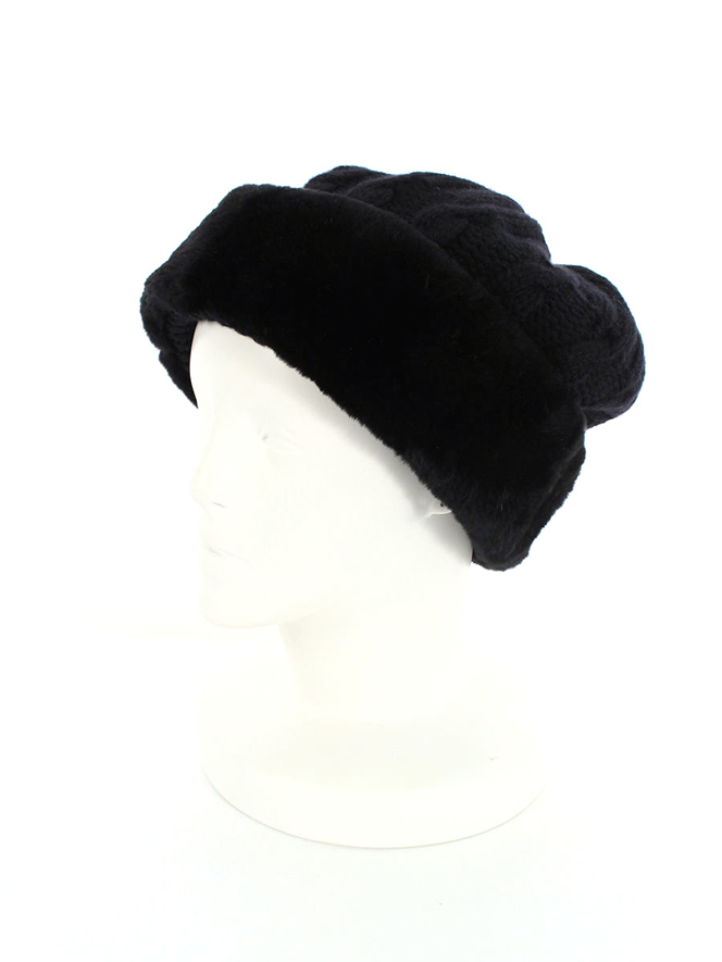 ニット帽 40377 カシミヤ ヌートリアファー Cashmere CAP 2020年 ブラック