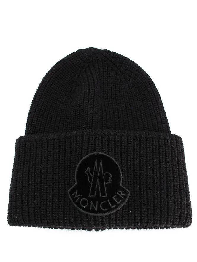 ★関税込★MONCLER★ロゴパッチ ウール ニットキャップ★BLACK 内祝い】 ブラックの通販 黒 ニットキャップ ニット帽 帽子