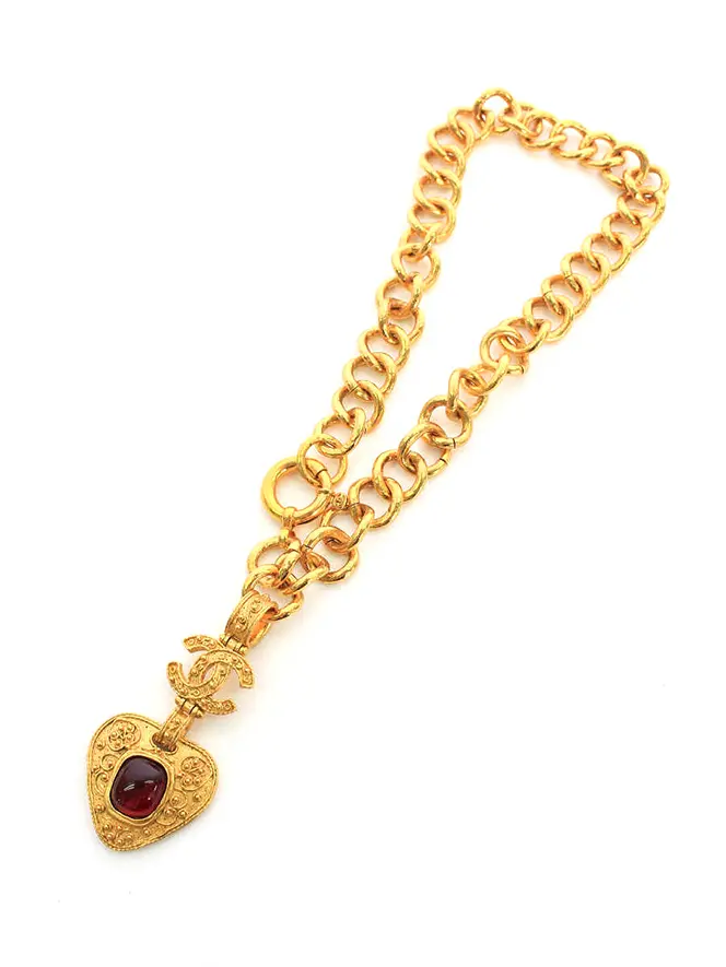 シャネル ネックレス 94A カラーストーン ココ ハート チェーンベルト  