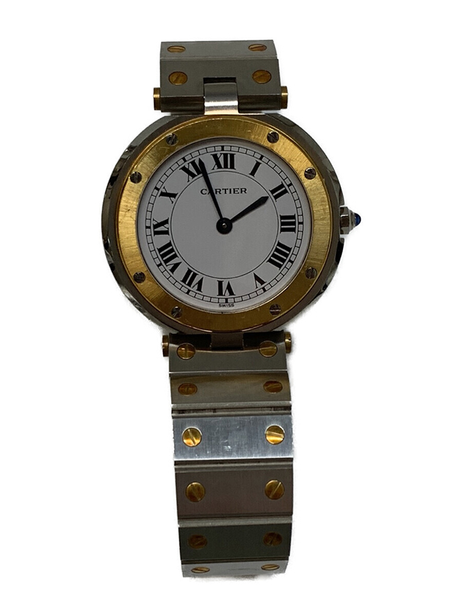 腕時計 クオーツ サントス ラウンド 18KYG/SS ローマンインデックス 白文字盤 ホワイト