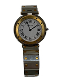 腕時計 クオーツ サントス ラウンド 18KYG/SS ローマンインデックス 白文字盤 ホワイト