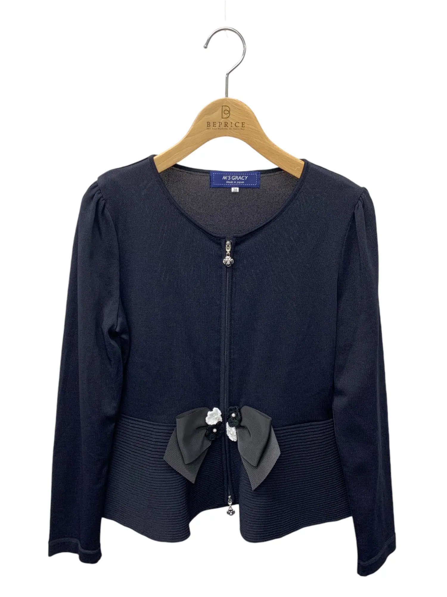 M'S GRACY リボンダブルジップアップ ペプラムリブニットカーディガン