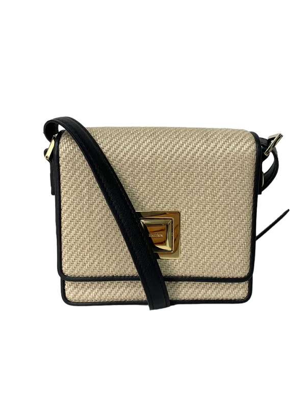MM Bag in leather and woven fabric ショルダーバッグ ベージュ