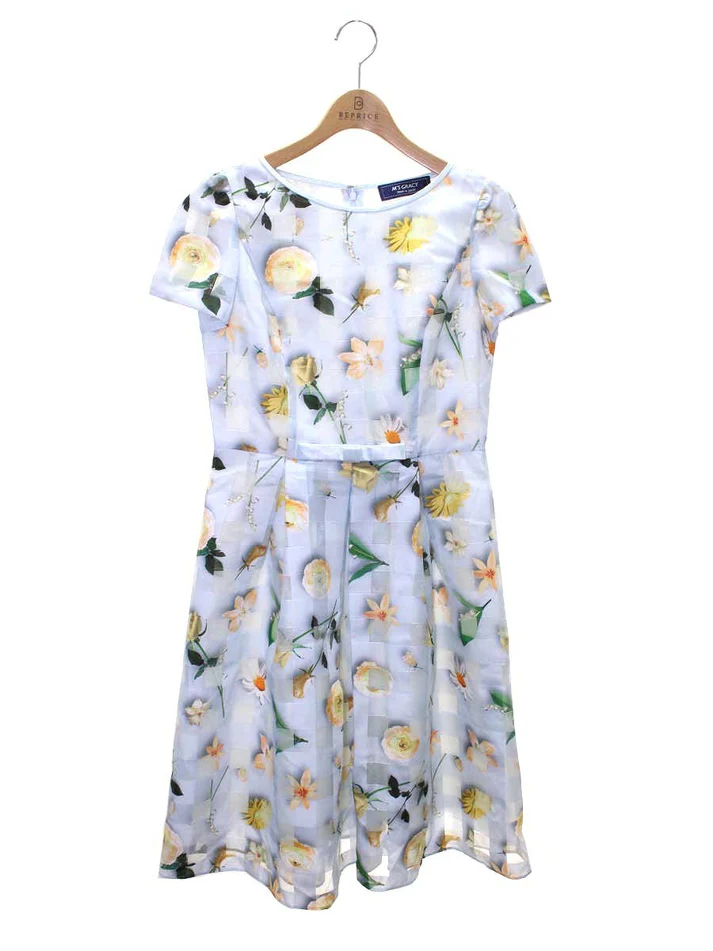 Organdy Flower Dress 911111 ワンピース 38 ブルー/マルチカラー フラワープリント