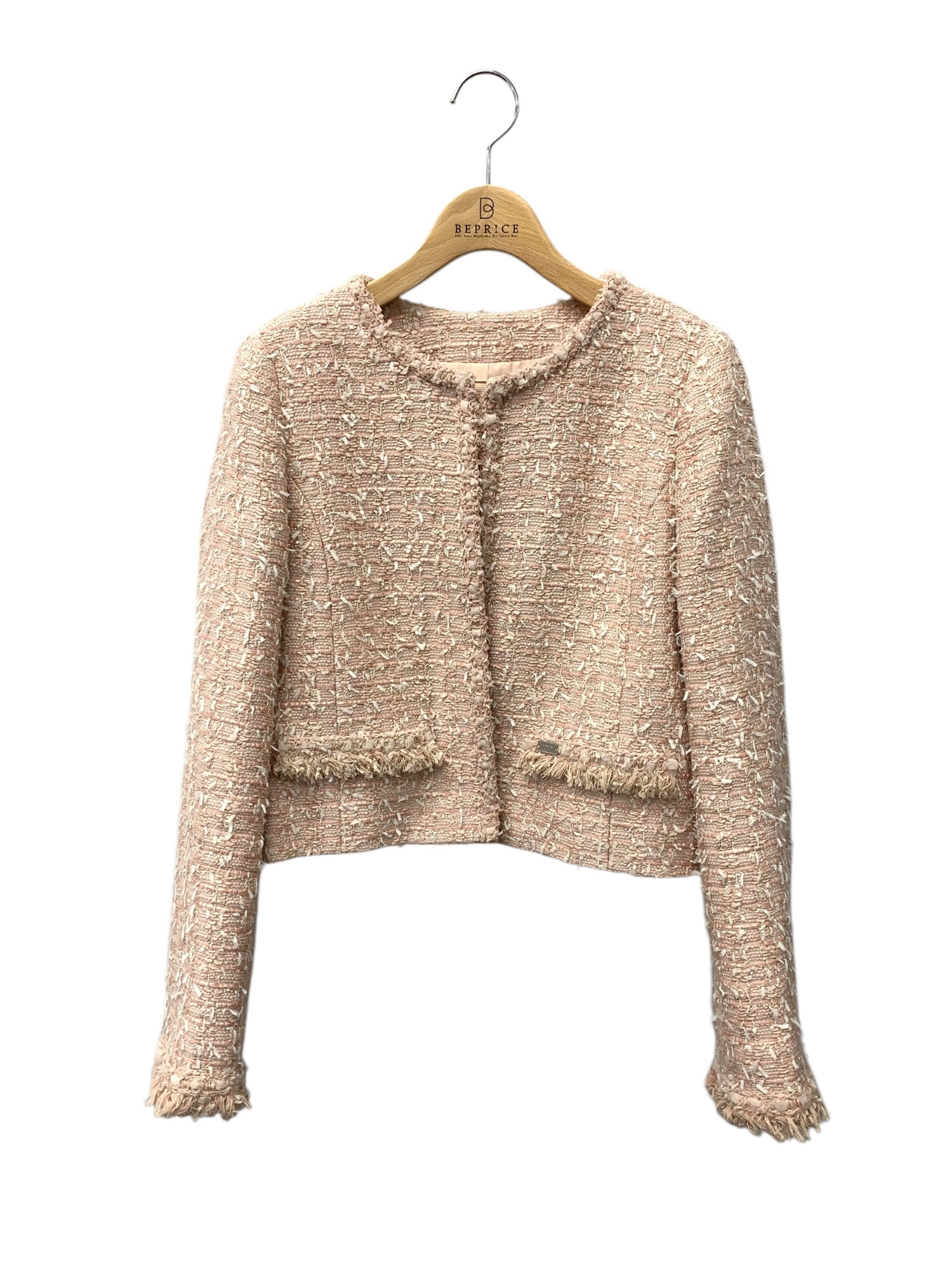JACKET FIORE 43285 ノーカラージャケット 40 ピンク ツイード