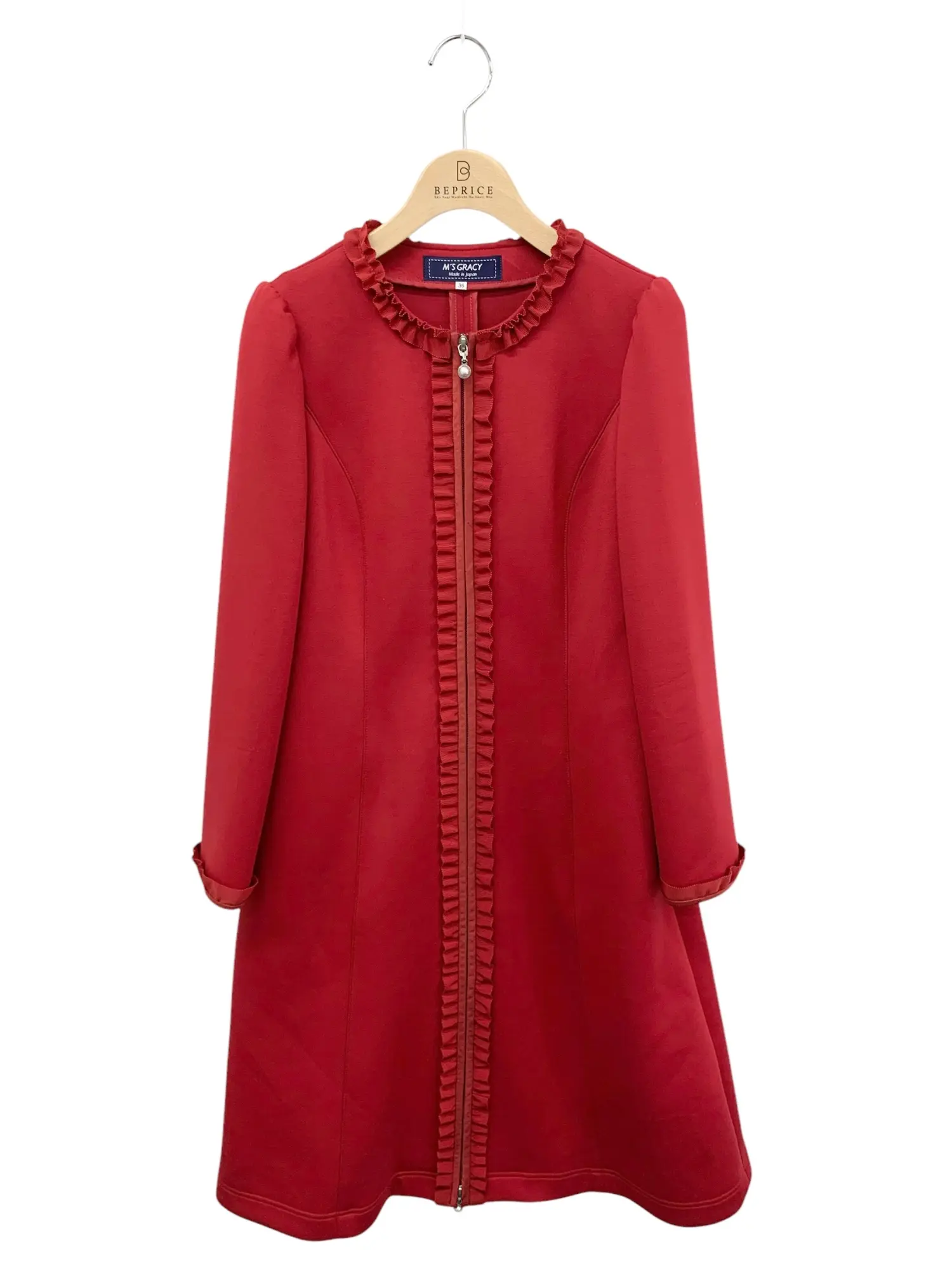 311525 ワンピース 36 レッド フリル ジップアップ