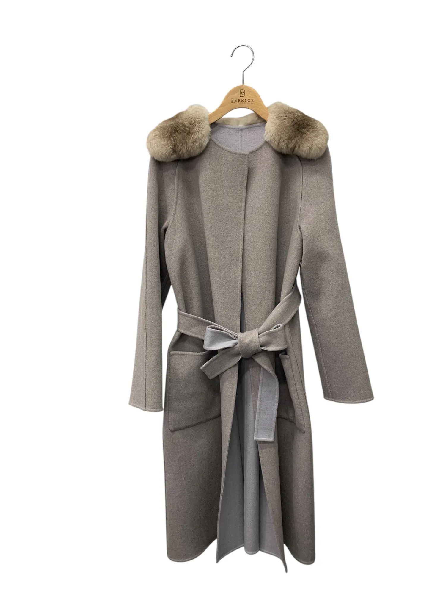 Cashmere Luxe Coat 43045 コート 38 ブルー チンチラ カシミア ベルト付き