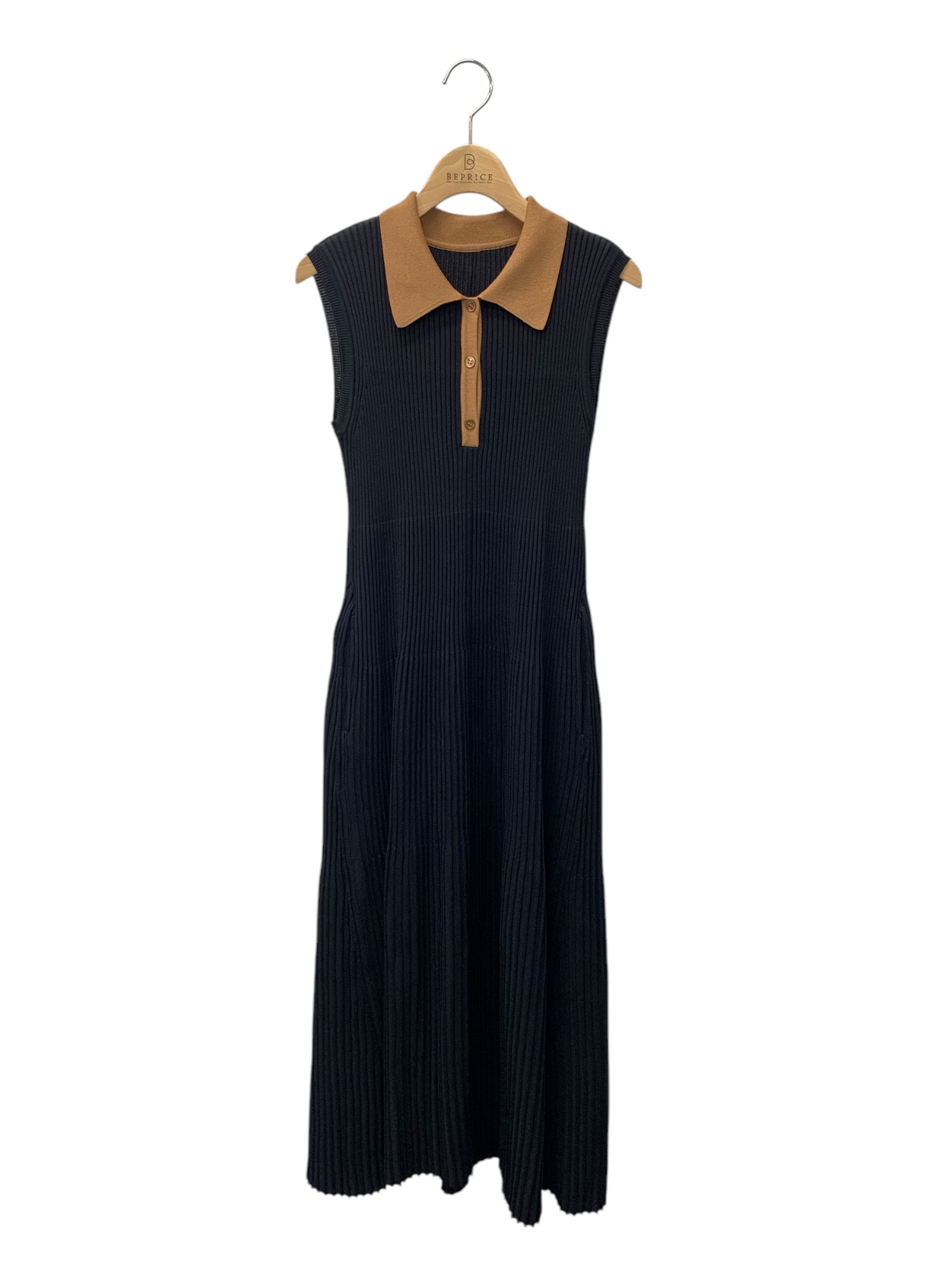 Knit Dress Birdie 44647 ワンピース 38 ブラック ニット ポロ襟