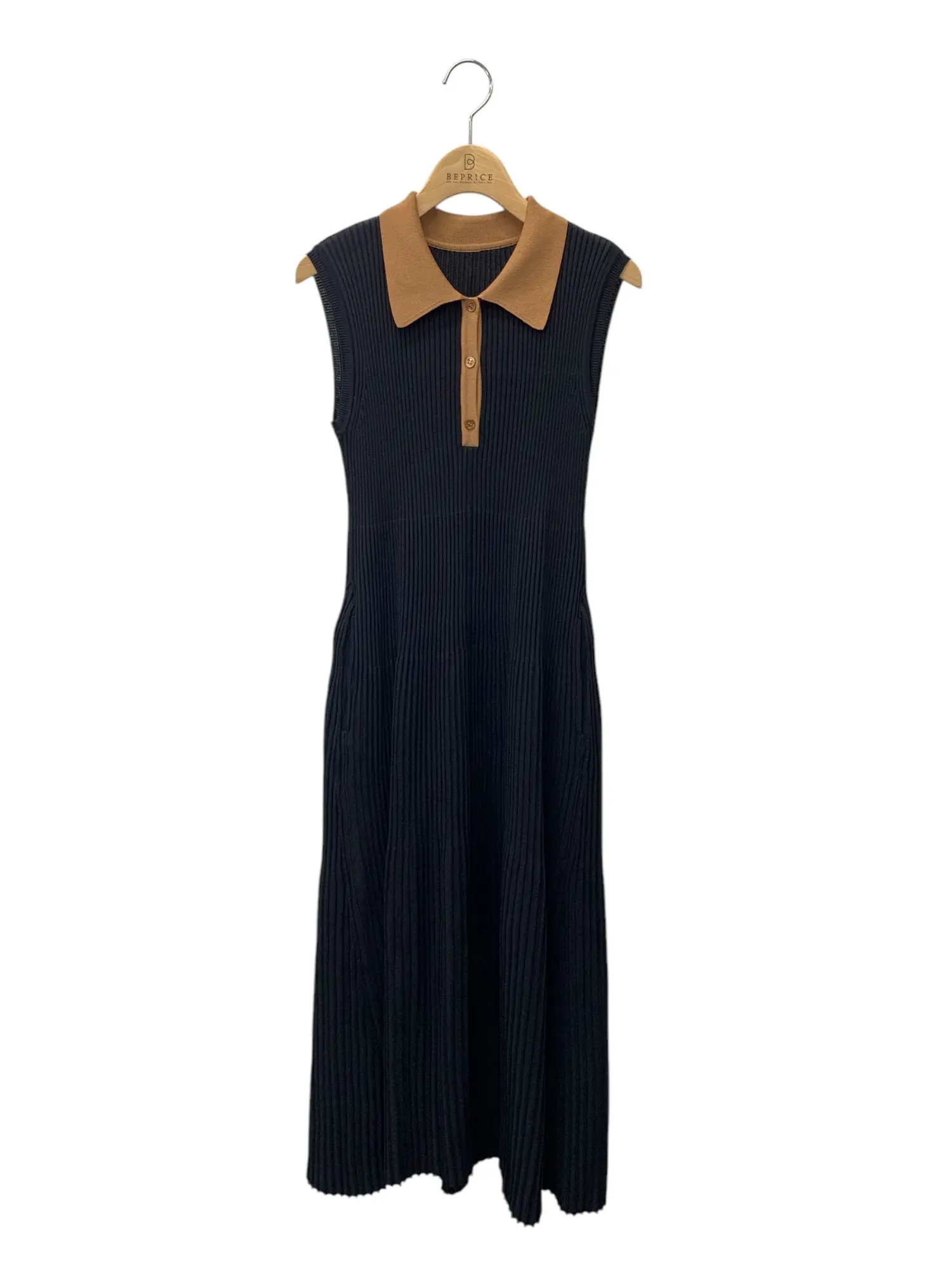 Knit Dress Birdie 44647 ワンピース 38 ブラック ニット ポロ襟