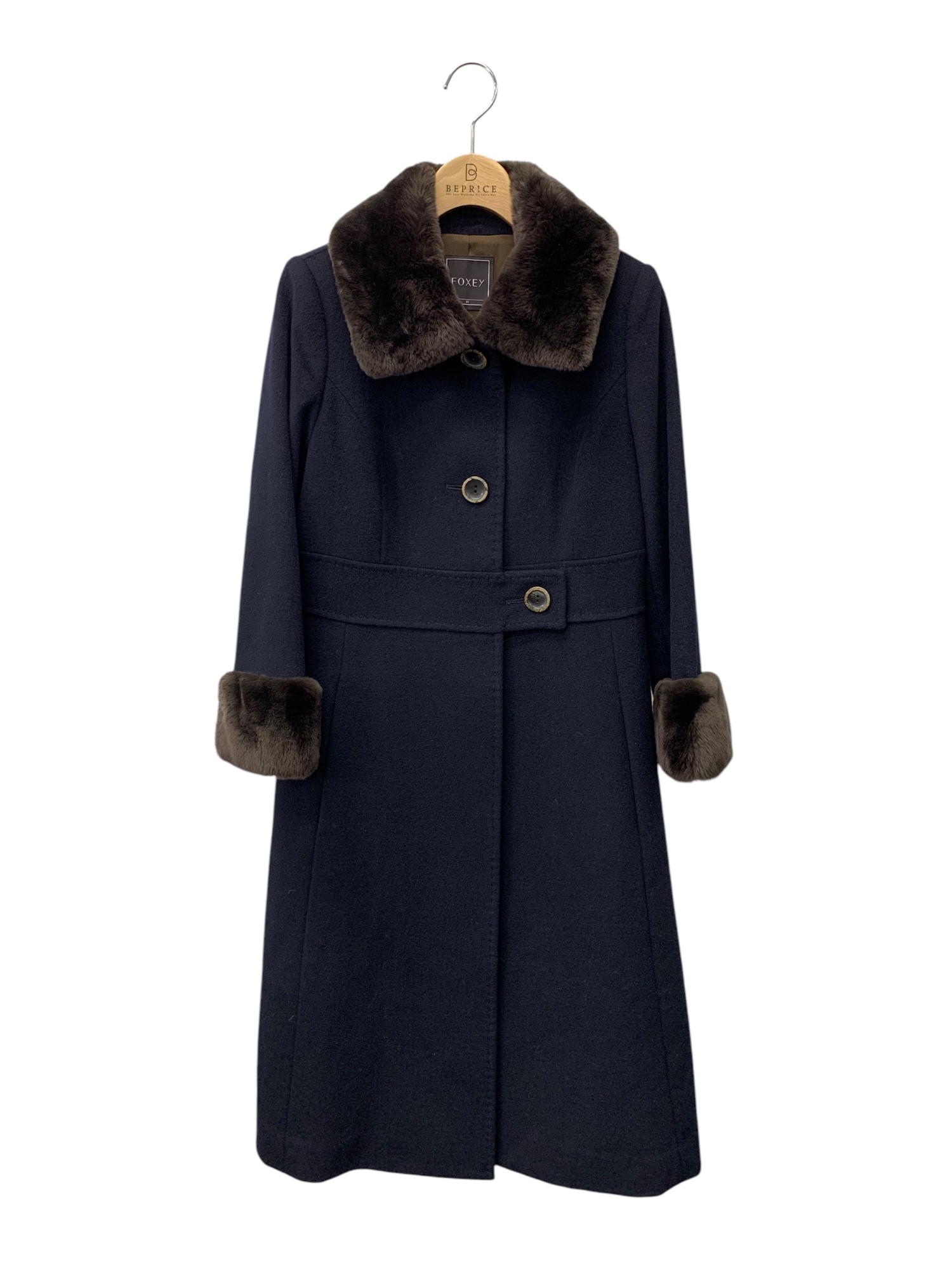 Coat Slender Shape 34820 コート 38 ネイビー ヌートリアファー