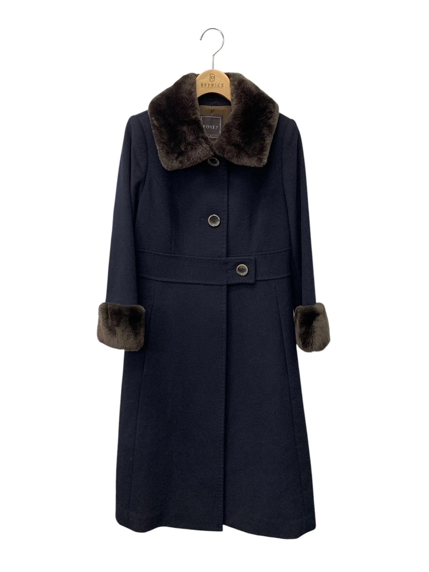 Coat Slender Shape 34820 コート 38 ネイビー ヌートリアファー